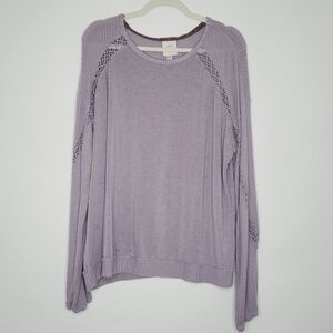 Knox Rose Waffle Knit Long Sleeve Top Size XXL Crochet Lace Accent Pullover Boho